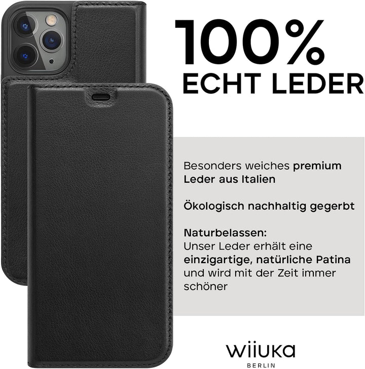 WIIUKA Hülle für iPhone 12 Pro Max, Lederhülle mit Kartenfach, extra Dünn, Premium Leder, Handyhülle