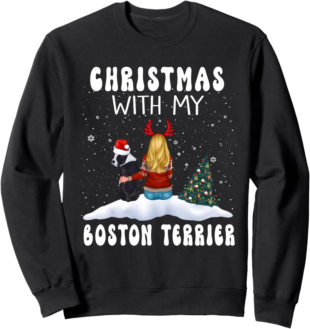 Weihnachten mit meinem Boston Terrier Hundewelpen lustigem Sweatshirt