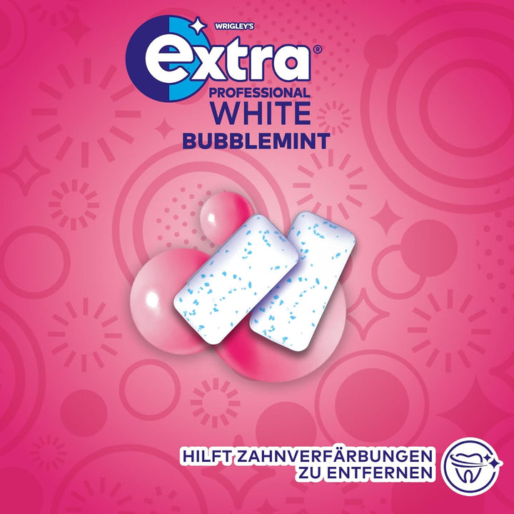 Extra Professional White Bubblemint, Zuckerfreier Kaugummi, Multipack mit 3x10 Dragees, Für frischen