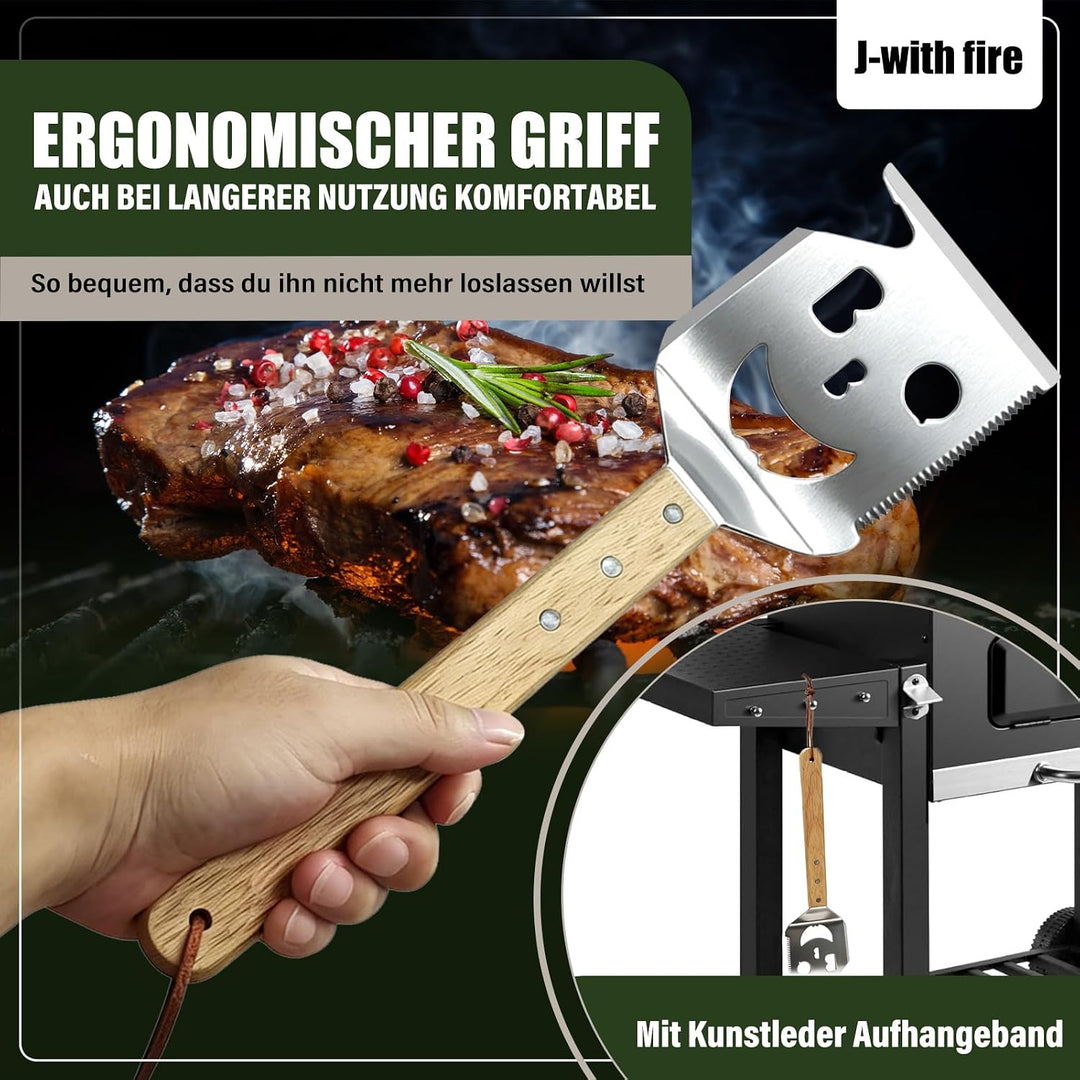 7 in 1 Grillspachtel, Einzigartige Grillwerkzeuge, Eingebautes Grillbesteck-Set, Grillzubehör, Grill