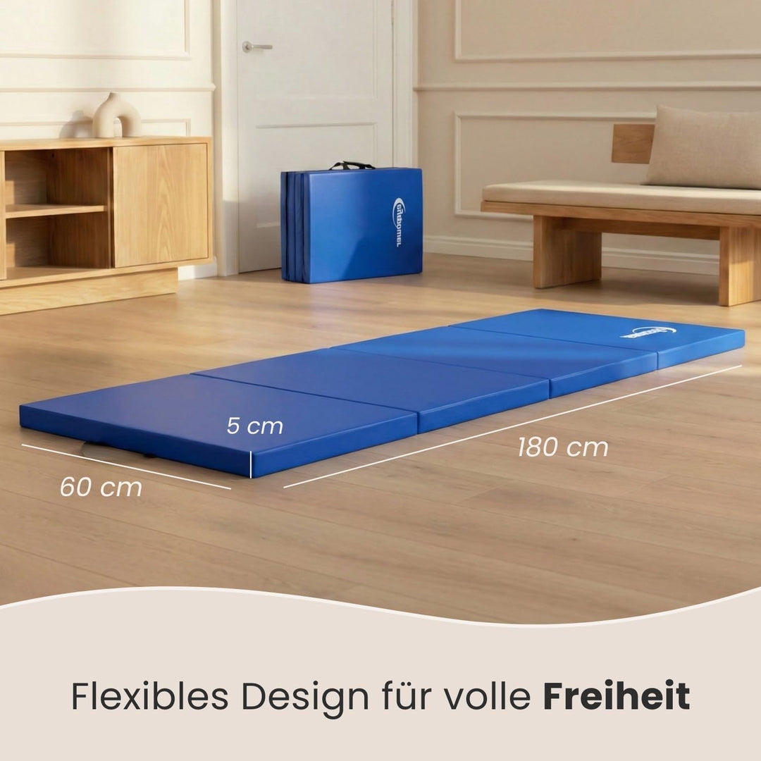 eyepower klappbare Turnmatte für Zuhause 180x60x5 cm - dicke Gymnastikmatte - Weichbodenmatte faltba