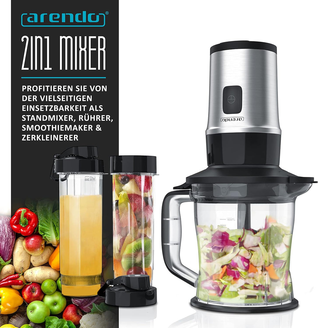 Arendo - Edelstahl Standmixer 700W - 2in1 - Smoothie Maker - 1,2l Fassungsvermögen inkl. 2x 0,57l Sm