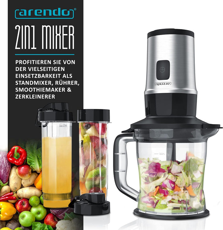 Arendo - Edelstahl Standmixer 700W - 2in1 - Smoothie Maker - 1,2l Fassungsvermögen inkl. 2x 0,57l Sm