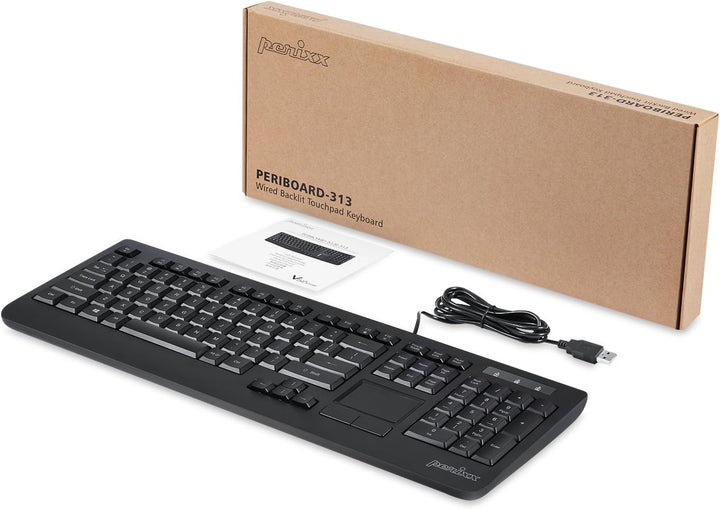 Perixx Periboard-313 Kabelgebundene USB-Tastatur mit Hintergrundbeleuchtung mit Touchpad, volle Grös