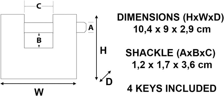 Master Lock 690EURD Rechteckiges Vorhängeschloss aus gehärtetem Stahl mit Schlüssel, Grau, 10,4 x 9