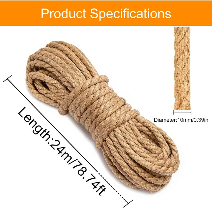 Juteseil 10 mm, 24 M Juteschnur, Natur Tau Seil Kordel, Jutekordel Robustes Bastelschnur Reissfestes