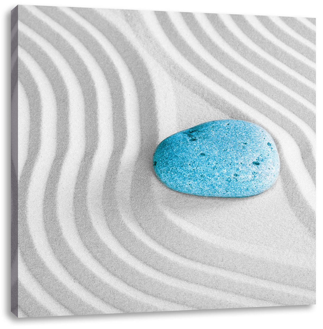 Pixxprint EIN Stein im Sand mit Wellenmuster als Leinwandbild Quadratisch| Grösse: 70x70 | Wandbild|