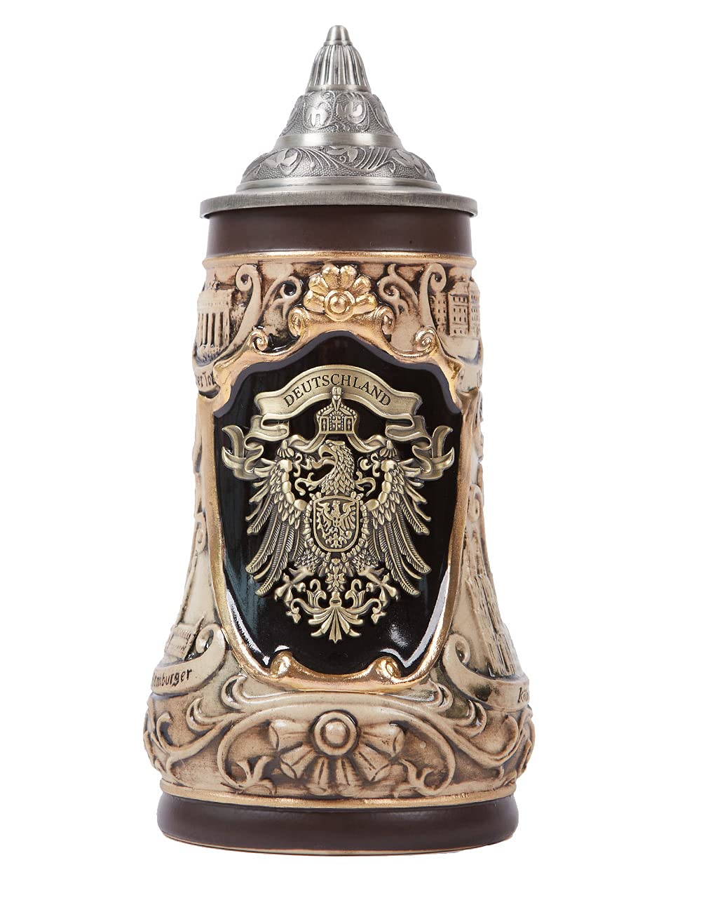 NENBOLEC Bierkrug mit Zinndeckel Bierseidel Steinkrug Gravur Deutsch Zinnwappen Beer Stein 0.9L