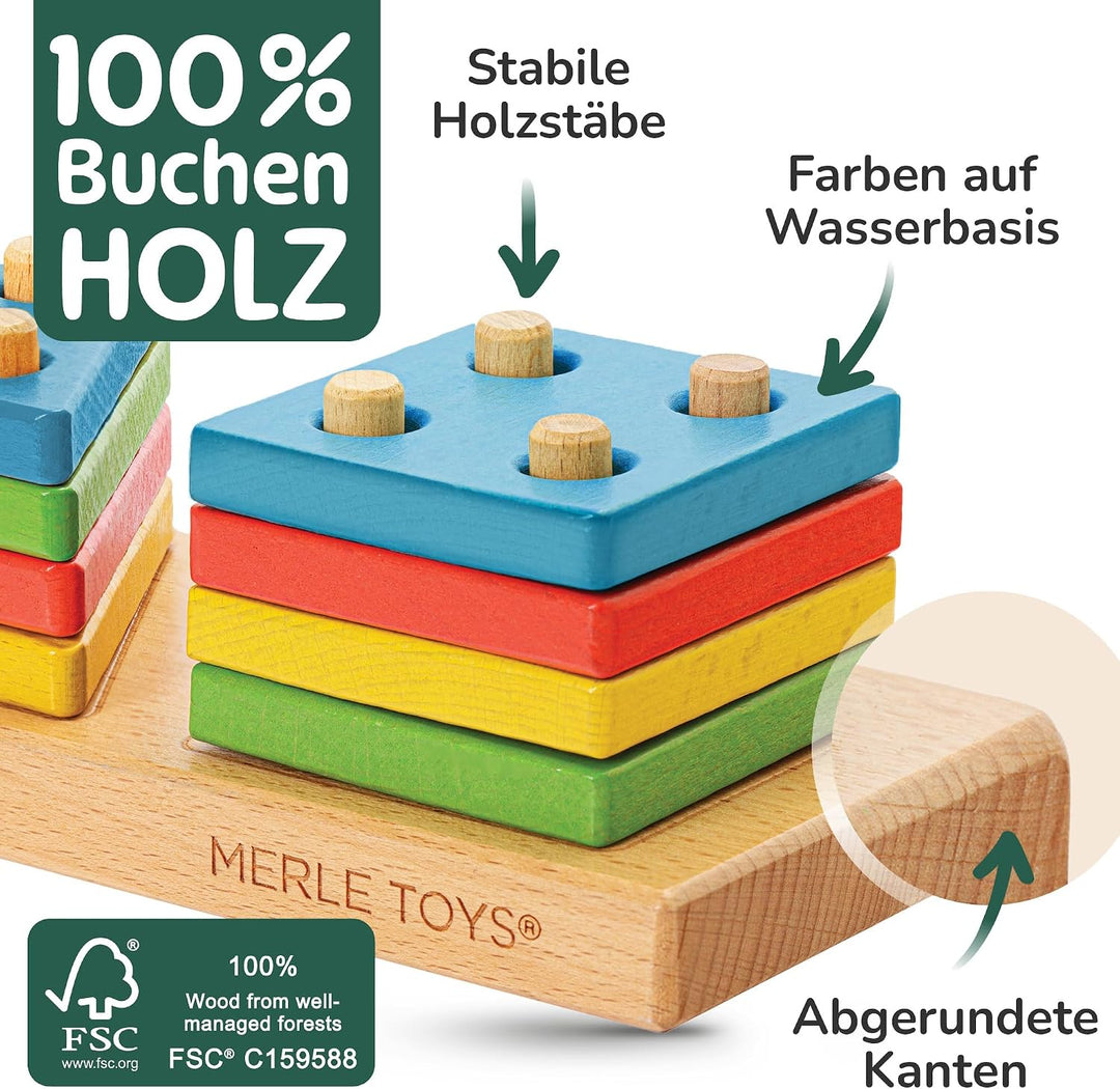 Steckspiel ab 1 Jahr, 4in1 Formen Sortierspiel ab 2 Jahre mit 16 Formen, Montessori Steckspiel Holz,