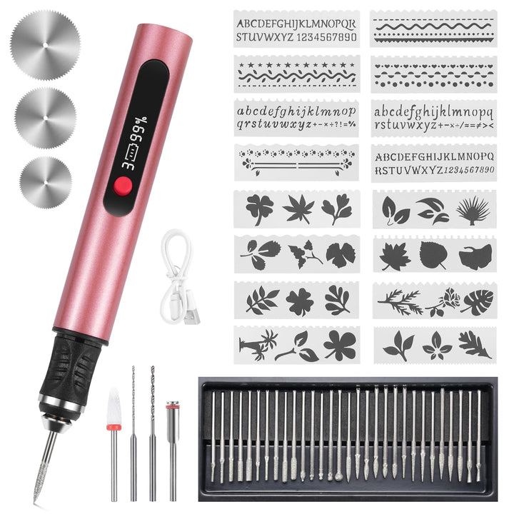 Kabellos USB Wiederaufladierbar Gravierstift mit 30 Schleifköpfen, Elektrischer Nagelfile mit 3-Gang