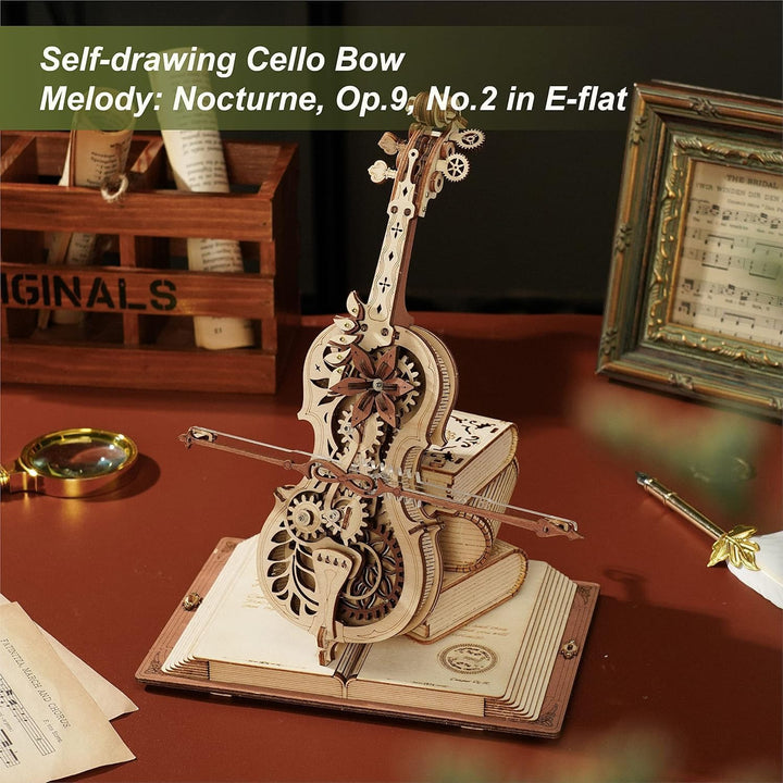 ROBOTIME 3D Puzzle Holz für Erwachsene, Modellbausatz zu Bauen, Magic Cello Spieluhr Zahnrad Modell