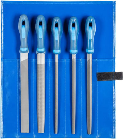 PFERD Werkstattfeilen-Set in PVC-Rolltasche mit Umkarton, 5 Feilen, Kreuzhieb H1, 250mm, 11801541 –