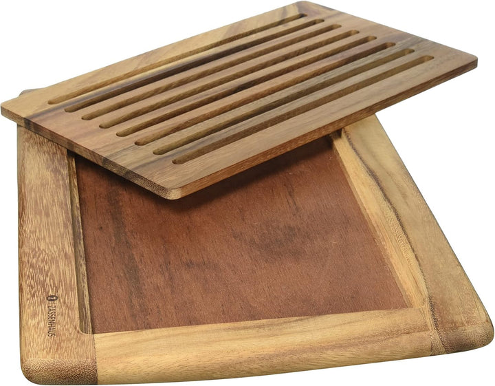 Zassenhaus Brotschneidebrett Gerillt , 42 x 28 x 2 cm , Mit herausnehmbarem Krümelgitter, Akazienhol