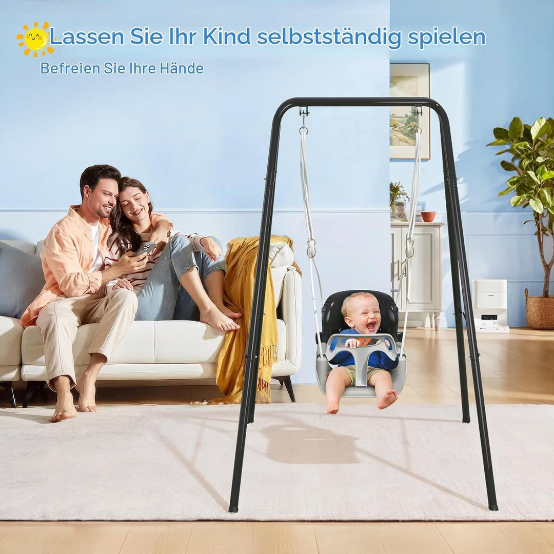 Babyschaukel mit Gestell 2-in-1, Kinderschaukel mit Metallständer Schaukelgestell, Sicherheitsgurt S