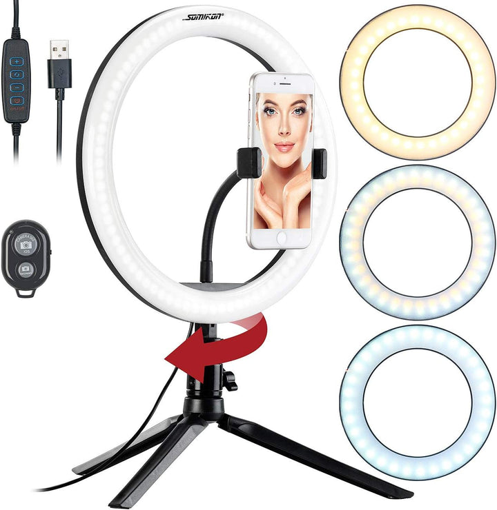Somikon Ringleuchte: Profi LED-Ringlicht, Ø 10" / 26 cm, Fernauslöser & Smartphone-Halter (LED Ringl