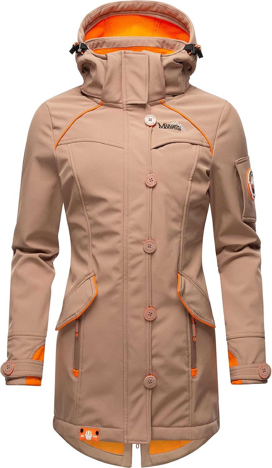 MARIKOO Damen Outdoor Parka Kurzmantel Outdoor Mantel wasserdicht mit Kapuze Soulinaa XS-3XL XS Taup