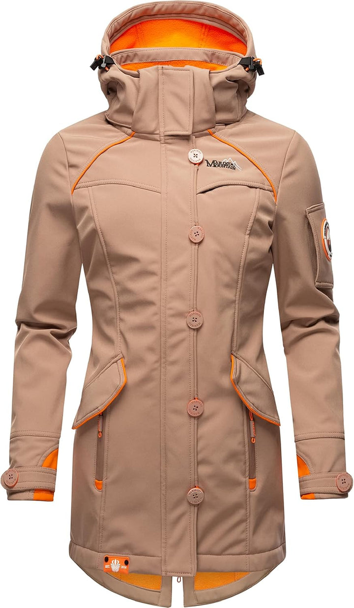 MARIKOO Damen Outdoor Parka Kurzmantel Outdoor Mantel wasserdicht mit Kapuze Soulinaa XS-3XL XS Taup