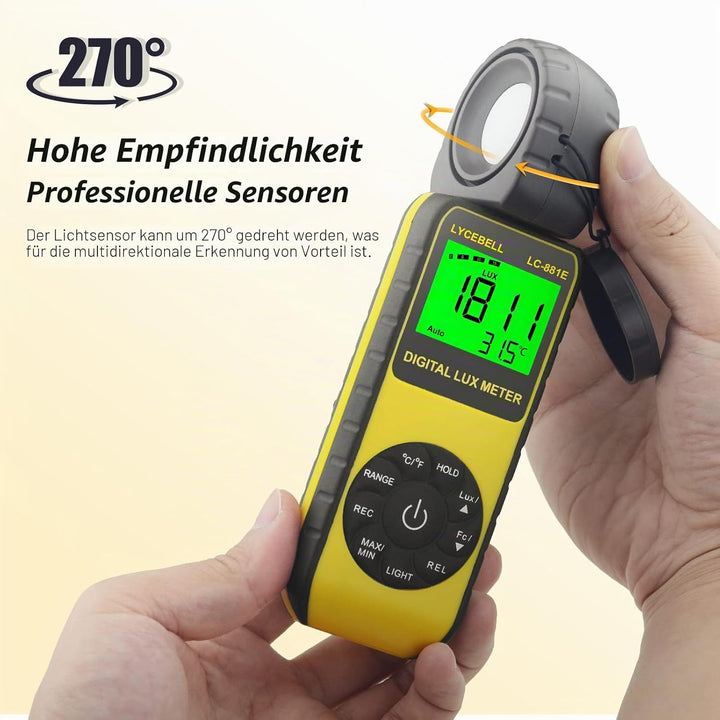 Digital Luxmeter, LC-881E Belichtungsmesser 0.1-300,000 Lux mit Hintergrundbeleuchtung, Lichtmessger