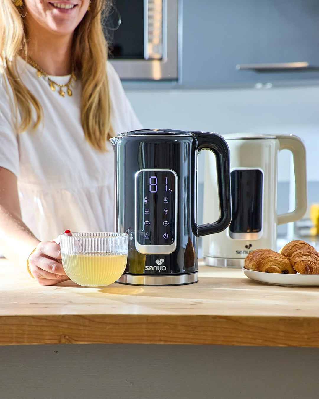SENYA Elektrischer Wasserkocher 1,7 l Edelstahl – einstellbare Temperatur 40 – 100 °C – LCD-Display