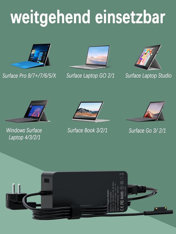 Surface Book 2 Netzteil Ladegerät Surface Ladegerät 102W 15V 6.33A für Microsoft Surface Pro 8/7+/7/
