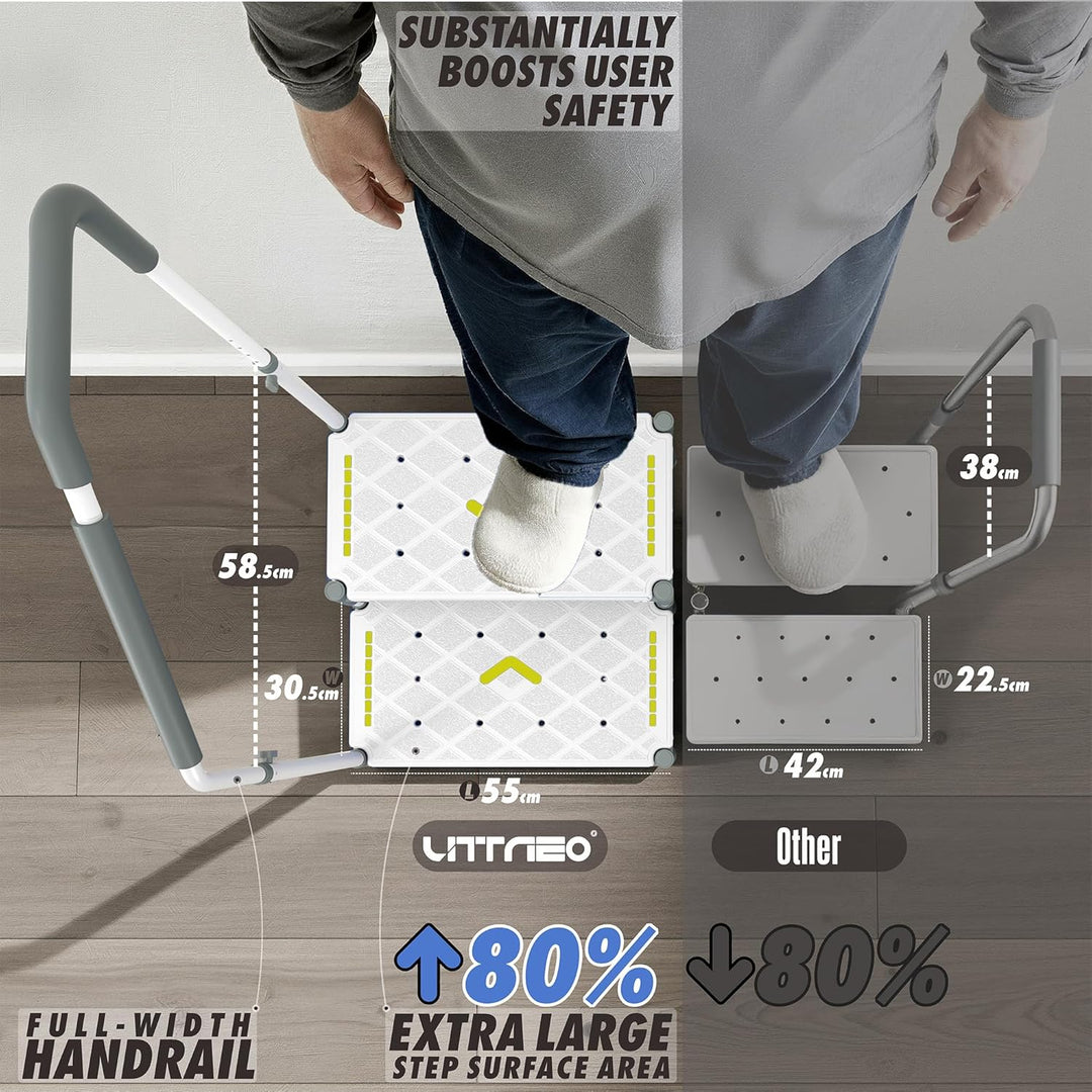 Tritthocker 55cm Trittfläche–Armlehnen höhenverstellbar,bis 225 kg,Nachtleuchtstreifen,rutschfest–Fü