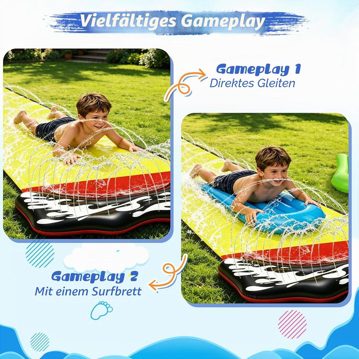 Wasserrutsche Garten für Kinder, 480 * 71cm Wasserrutschmatte mit 2 Bodyboards, Wasserrutsche Kinder