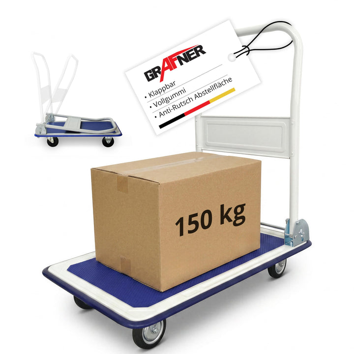 Grafner Industrie Plattformwagen mit pannensicheren Reifen, klappbar, 150 kg Tragkraft, Antirutsch-B
