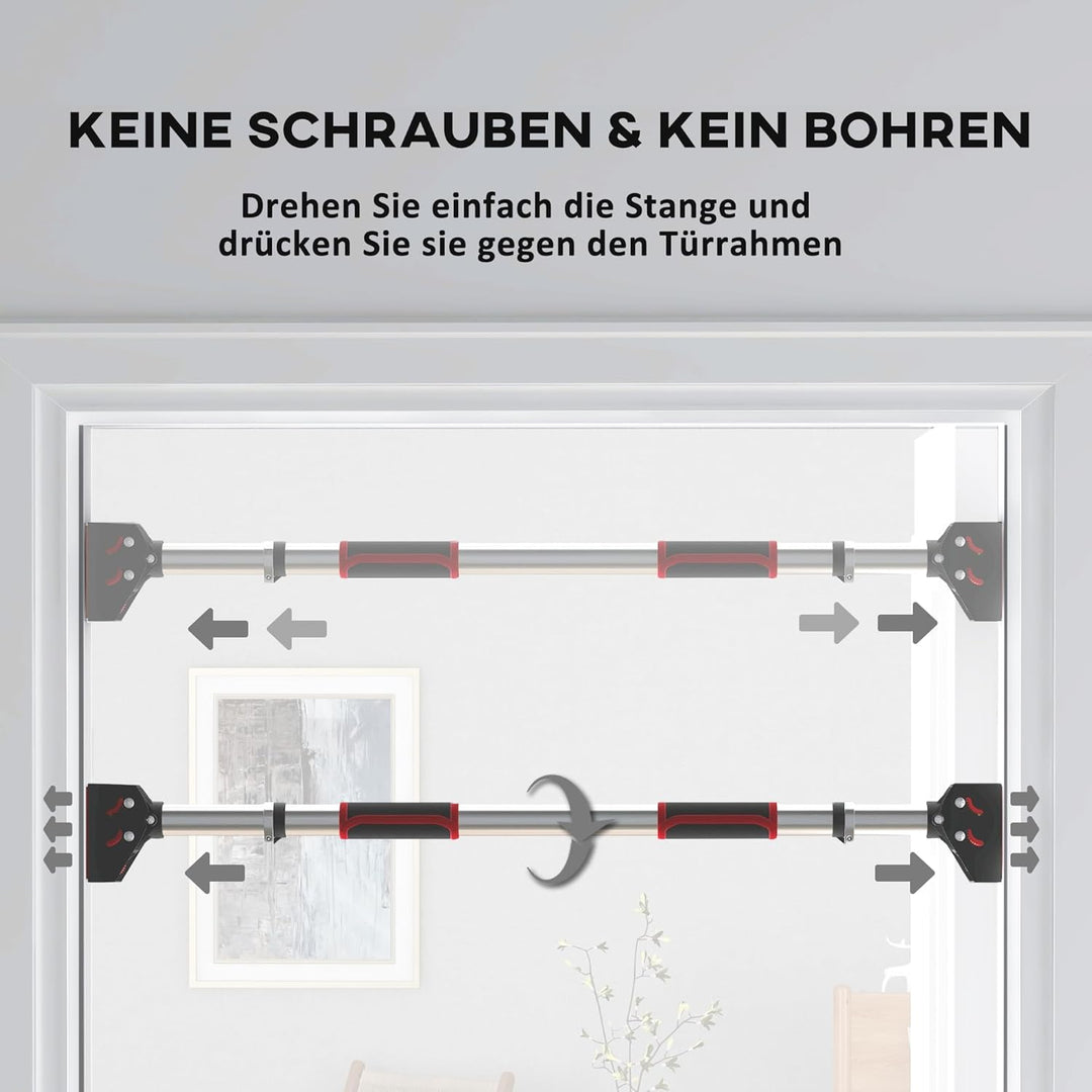 SPORTNOW Klimmzugstange, Verstellbar Türrahmen, Rutschfest Türreck Wandmontage, Pull Up Bar für Fitn