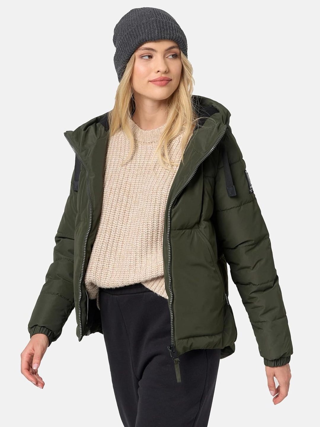 Navahoo Damen Winterjacke Steppjacke warm mit Kapuze Eisbällchen XS-XXL XXL Dark Olive, XXL Dark Oli