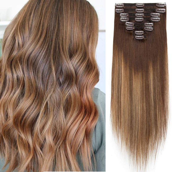 SEGO Clip in Extensions Echthaar Doppelt Tressen Haarverlängerung 8 Teilig 100% Remy Hair für Komple