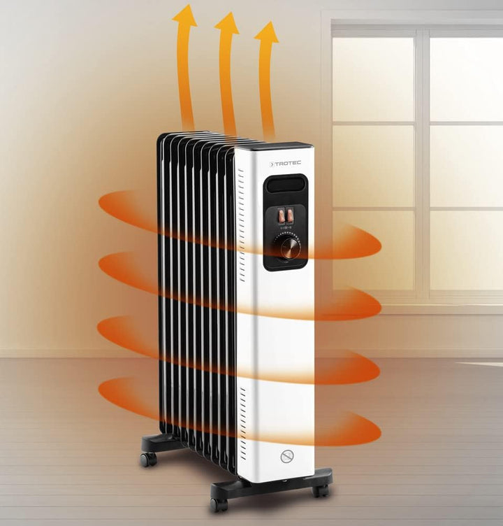 TROTEC Ölradiator TRH 27 E – Heizleistung 1200 W / 1300 W / 2500 W – Elektro Heizkörper, 11 Rippen,
