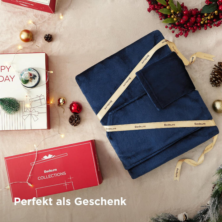 BEDSURE Decke mit Ärmeln als Geschenke für Frauen - Kuscheldecke mit Ärmeln Blau Erwachsene Ärmeldec