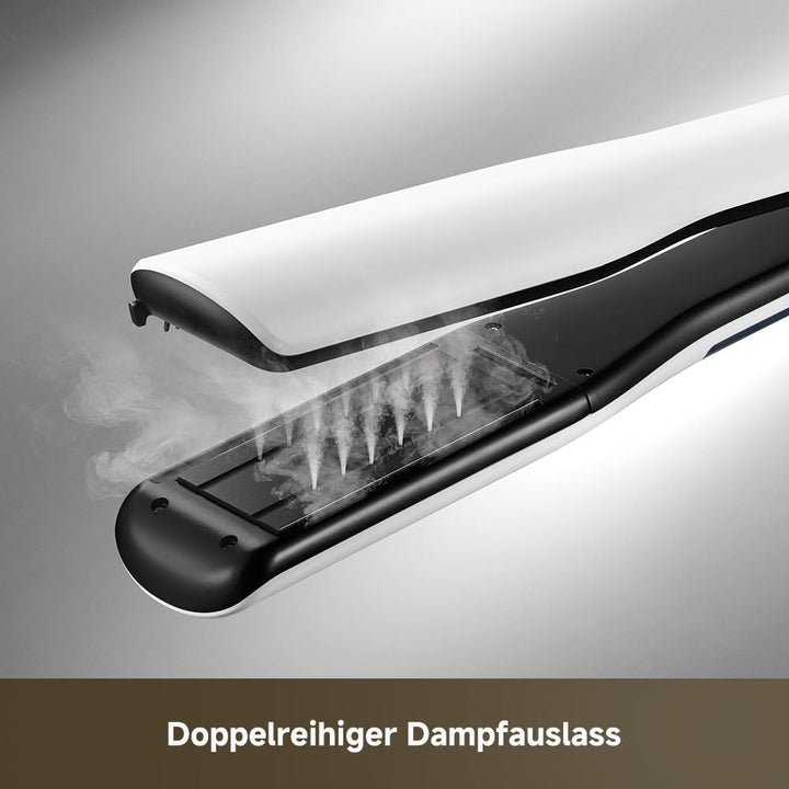 dreame AuraSteam Straight, Glätteisen, glatte und lockige Frisuren, vergrössertes Panel, flexible 3D