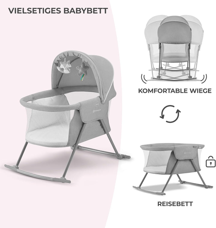 Kinderkraft Kinderbett 3 in 1 LOVI, Kinderreisebett, Stubenwagen, Babywiege, Baby Wippe, Zusammenkla