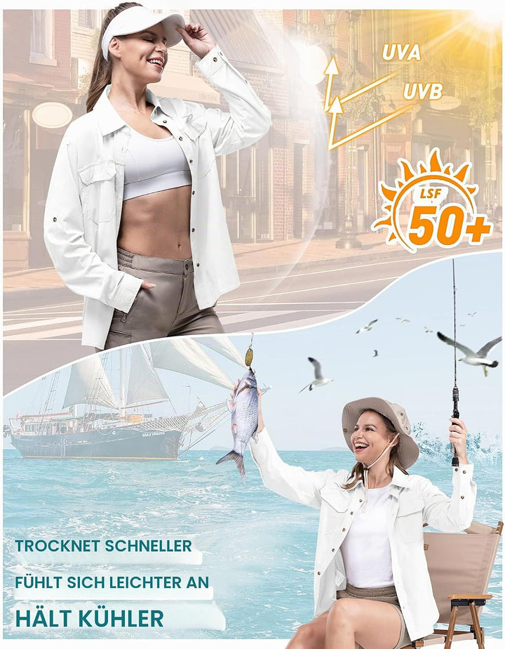 33,000ft Hemd Damen UPF50+ UV Schutz Outdoorhemd Schnelltrocknend Freizeithemd Langarm Funktionshemd