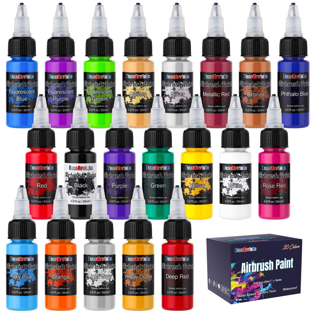 Airbrush-Farbe, 20 Farben, Acryl-Luftpinsel-Set, blickdichte und neon Farben, Perlenfarben, für Anfä