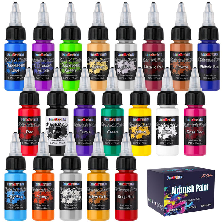 Airbrush-Farbe, 20 Farben, Acryl-Luftpinsel-Set, blickdichte und neon Farben, Perlenfarben, für Anfä