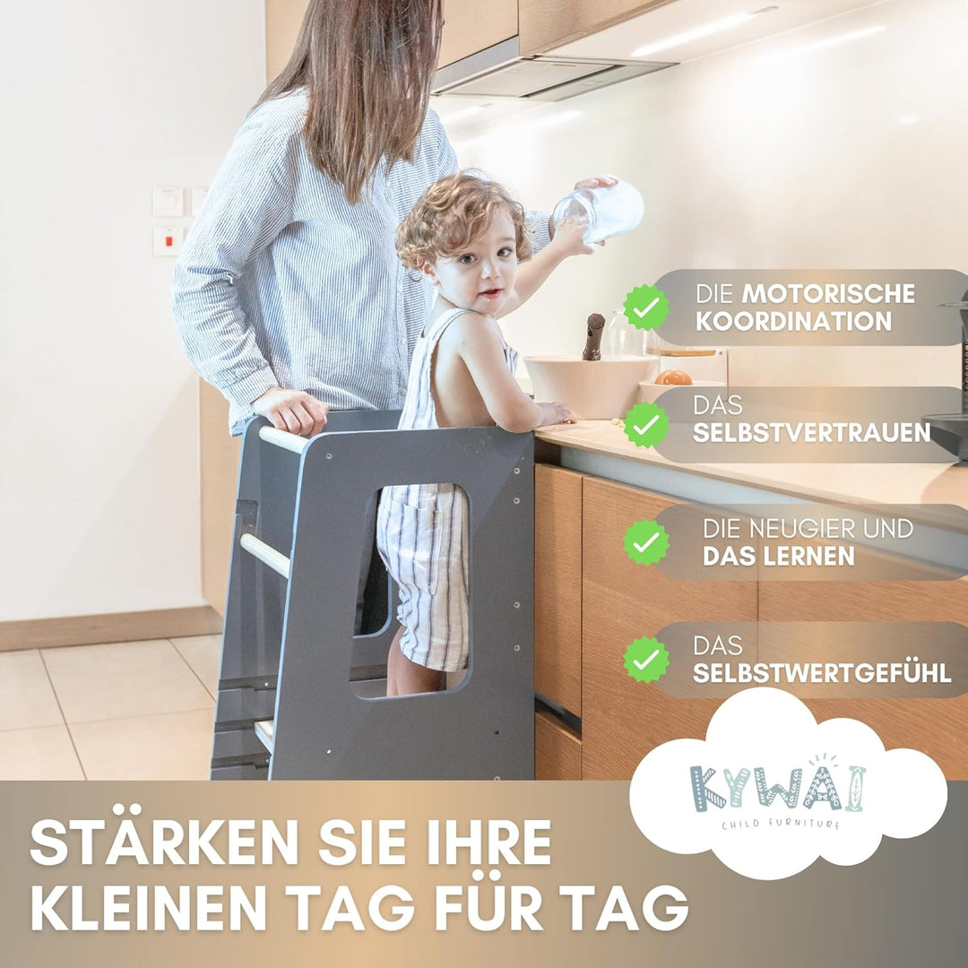 Montessori Lernturm ab 1 Jahr, aus robustem Holz, Premium-Modell in Grossformat, Learning Tower mit