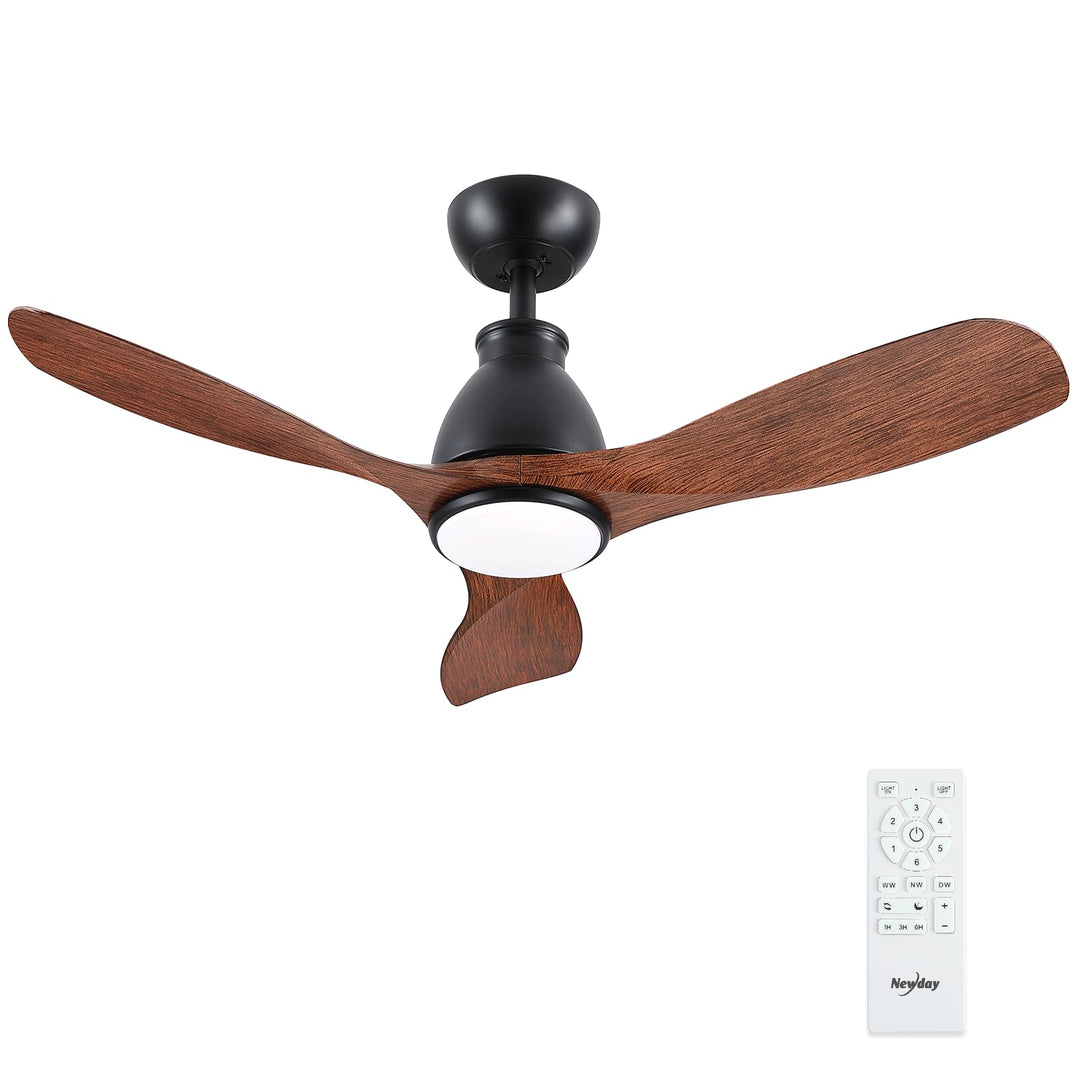 Newday Deckenventilator Holzfarbe mit Licht, 106cm Deckenventilatoren mit Fernbedienung Leise, Venti
