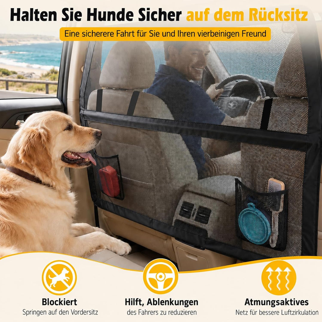Hundegitter Auto Rücksitz &amp; Kofferraum, 142x81cm Universal Trenngitter Kofferraum Hund mit Kausicher