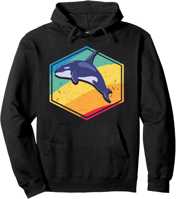Whale Lovers Gift Men Women Boys Girls Retro Style Whale Pullover Hoodie