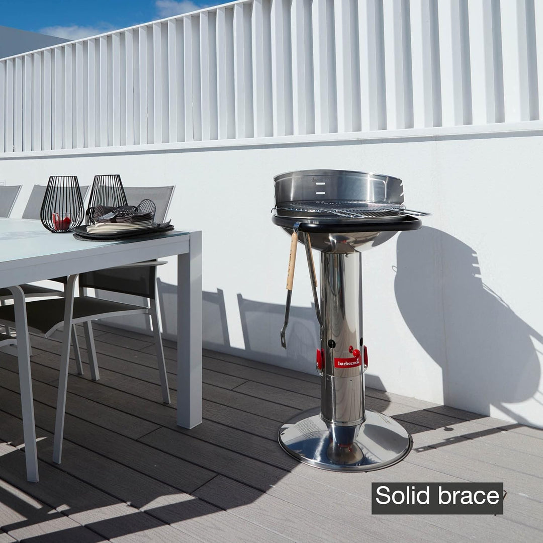 Barbecook Loewy 50 Holzkohlegrill BBQ mit Windschutz aus Edelstahl, Grillen für 10 Personen, 51.5x56