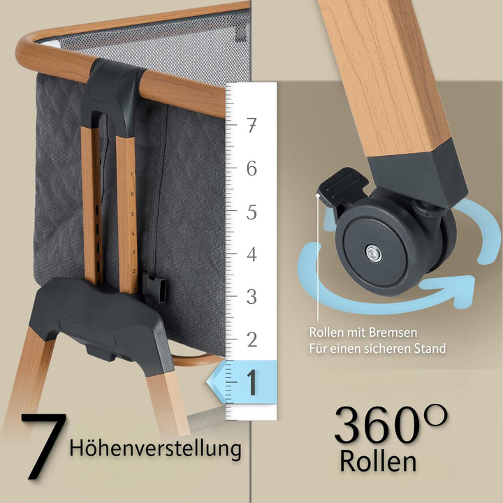 SnooBee Babybett Beistellbett Baby & Co-Sleeper – Höhenverstellbares Babybett mit Matratze, Rollen m