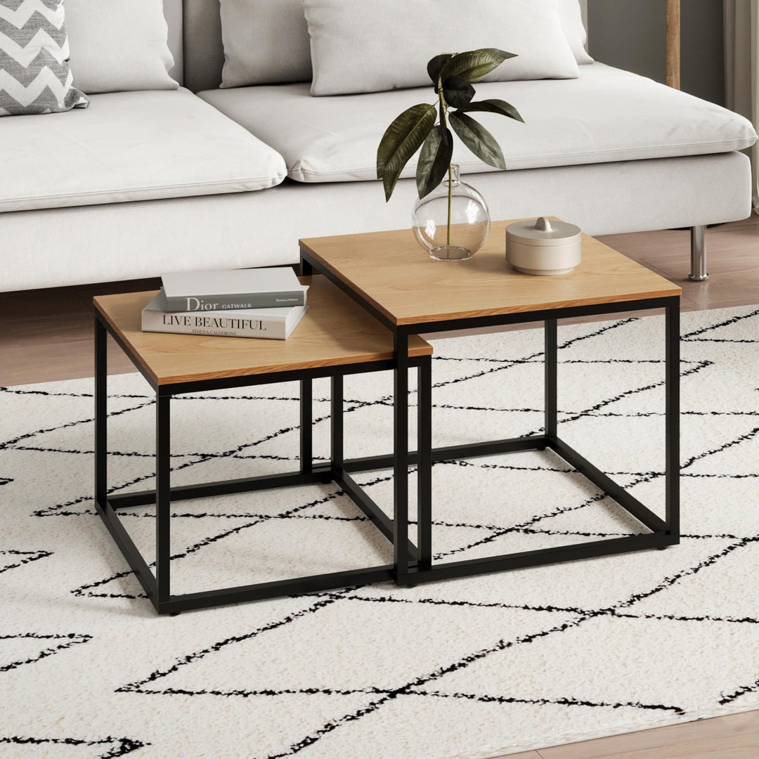Home Collective Couchtisch 2er Set quadratisch aus Holz, Wohnzimmertisch Modern, Beistelltisch Set 2