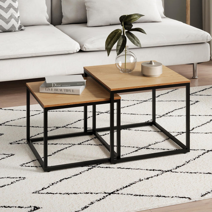Home Collective Couchtisch 2er Set quadratisch aus Holz, Wohnzimmertisch Modern, Beistelltisch Set 2