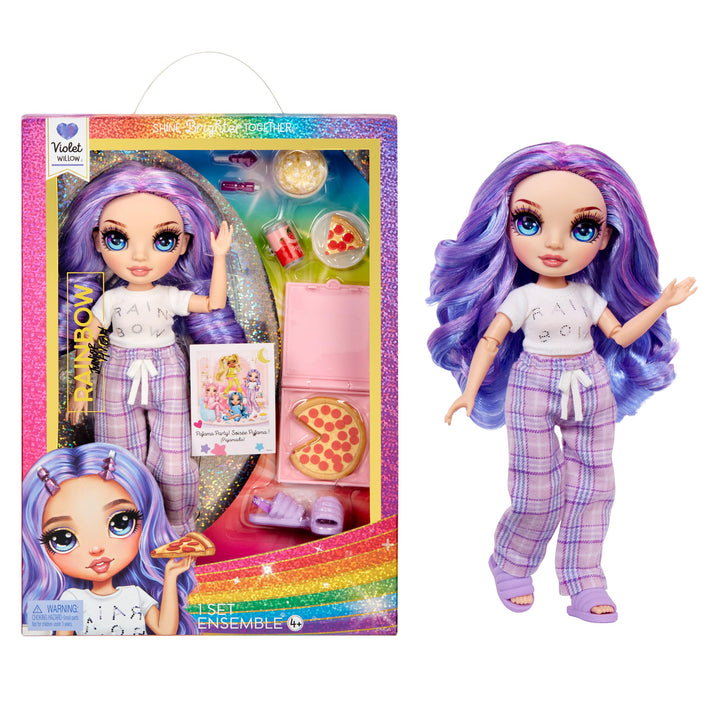Rainbow High Junior High PJ Party - Violet (Lila) - 22 cm Puppe mit weichem Einteiler, Hausschuhen u