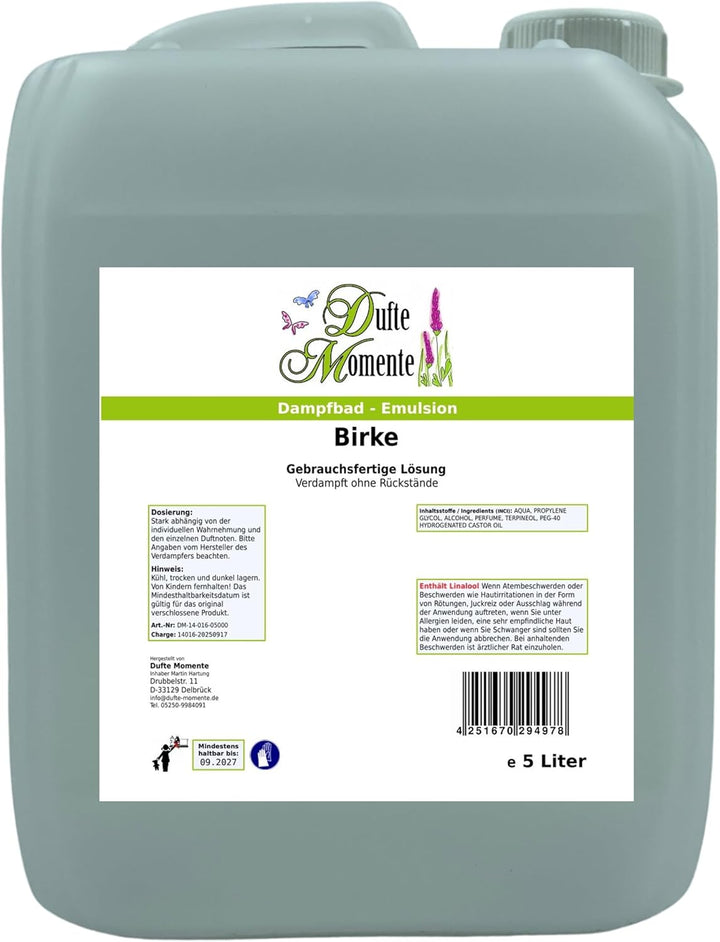 Dufte Momente Dampfbad-Emulsion 5 Liter Birke | Gebrauchsfertig | Hochwertige Formel | Für gewerblic