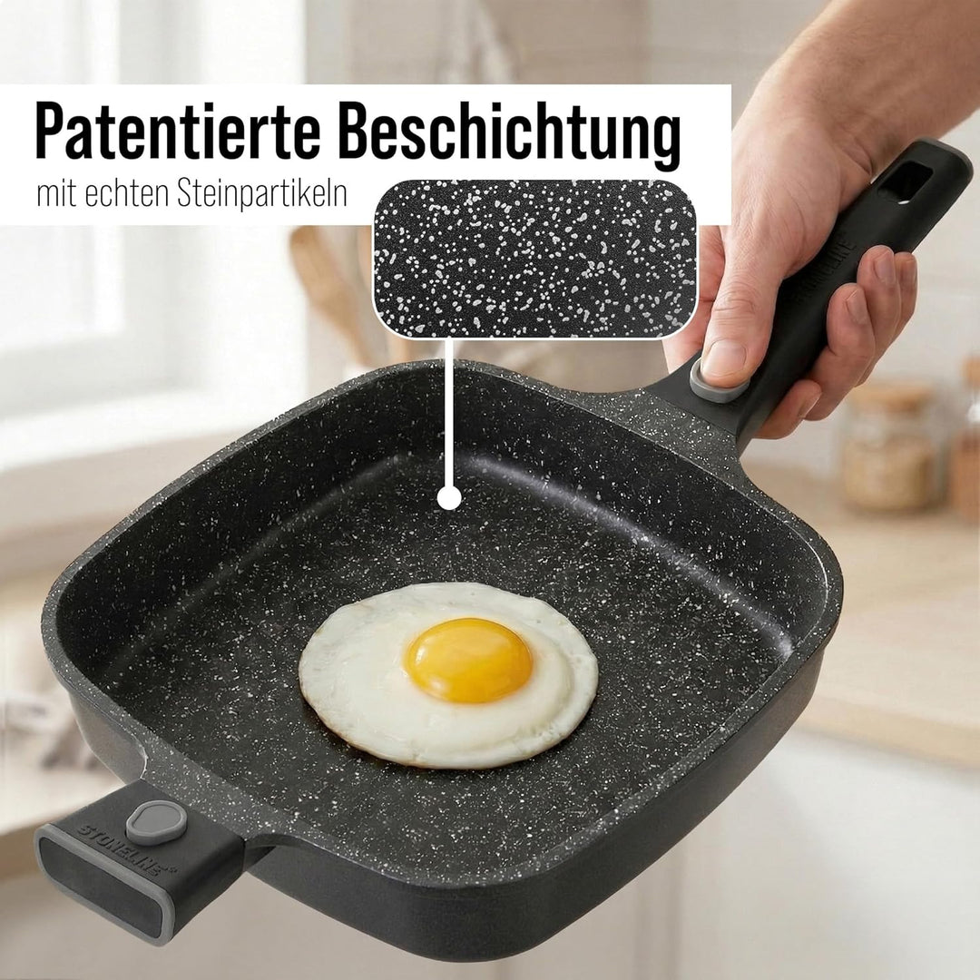 STONELINE SMART Servierpfanne 28 cm, Eckige Pfanne mit Deckel, Abnehmbarer Griff, Aluguss Pfanne Ind