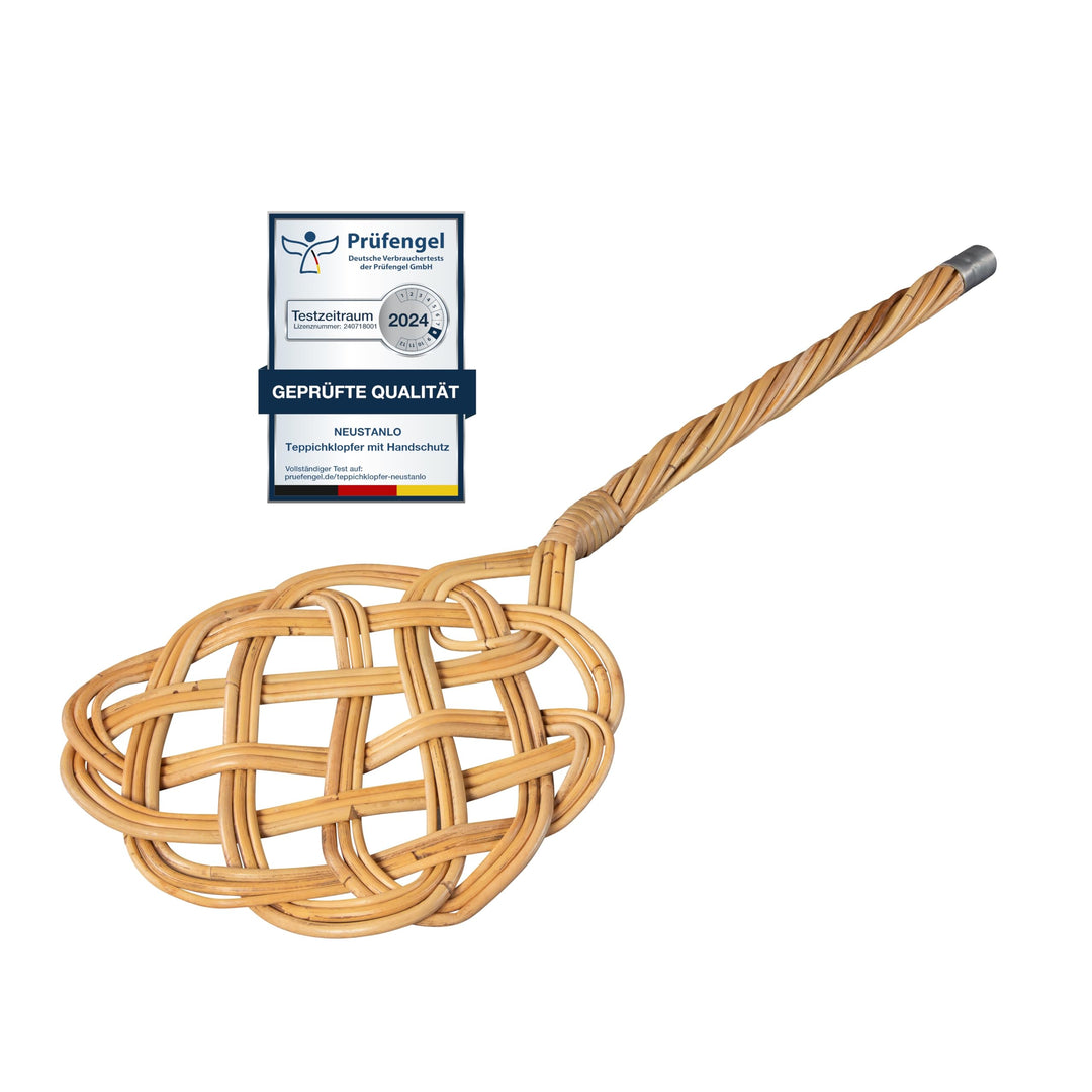 NEUSTANLO | Teppichklopfer in Sonnenform | 3-fädiges Natur Rattan | länglich hell | 75x26 cm | flexi