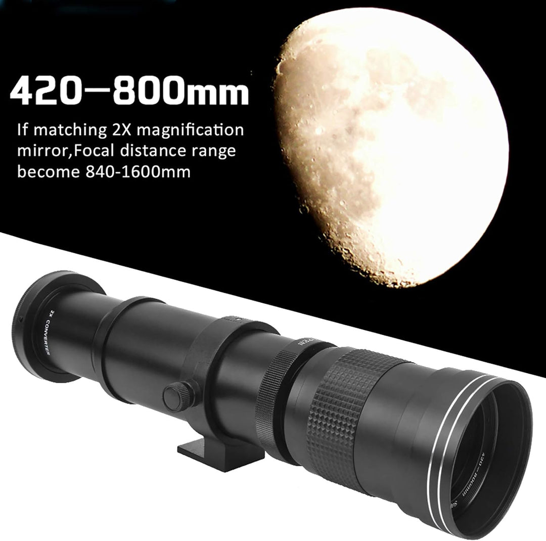 DAUERHAFT 420-800mm Teleskopobjektiv, F8.3-16 Manueller Fokus Zoom-Teleobjektiv mit 2X Vergrösserung